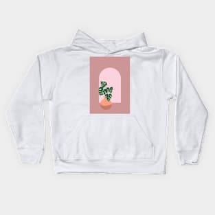 Monstera plant and arched window - earthy Kids Hoodie